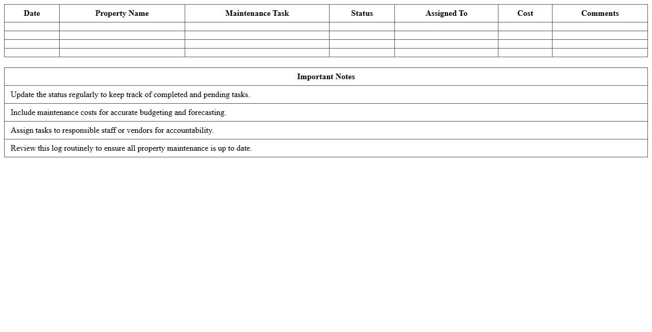 Vacation Rental Maintenance Tracking Excel Template