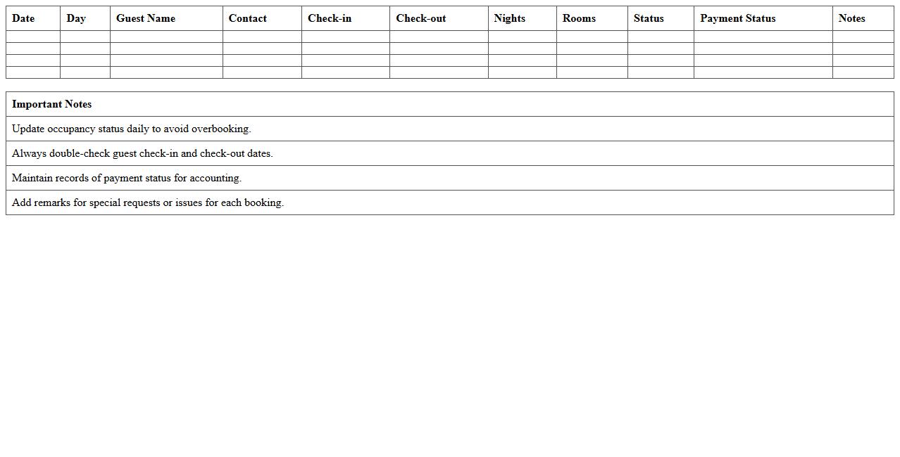 Vacation Rental Occupancy Tracking Excel Template