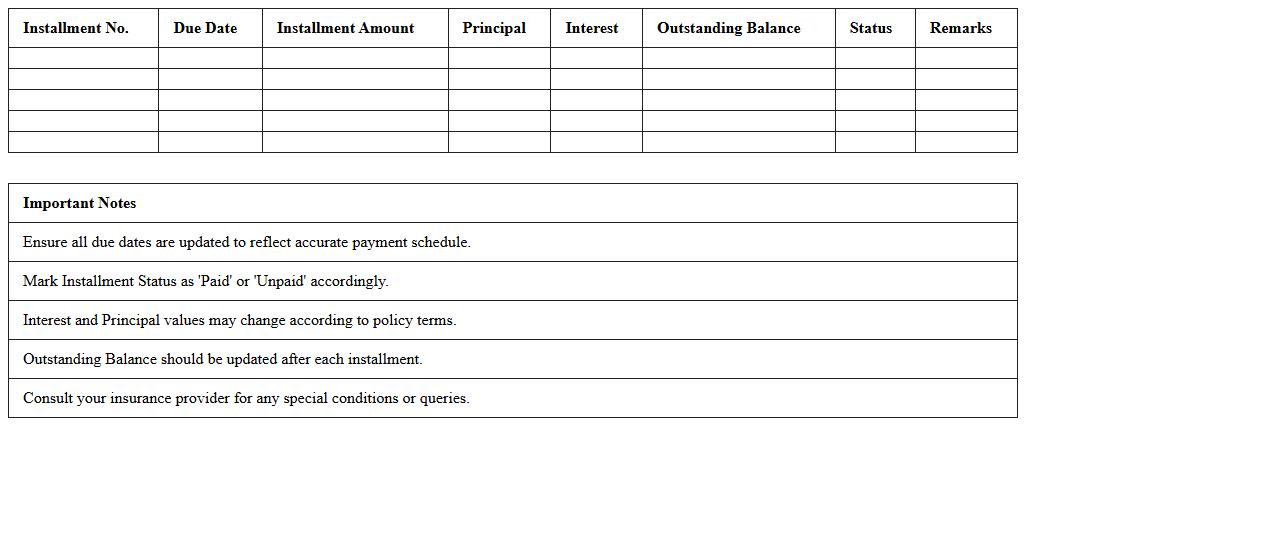 Vehicle Insurance Installment Schedule Template