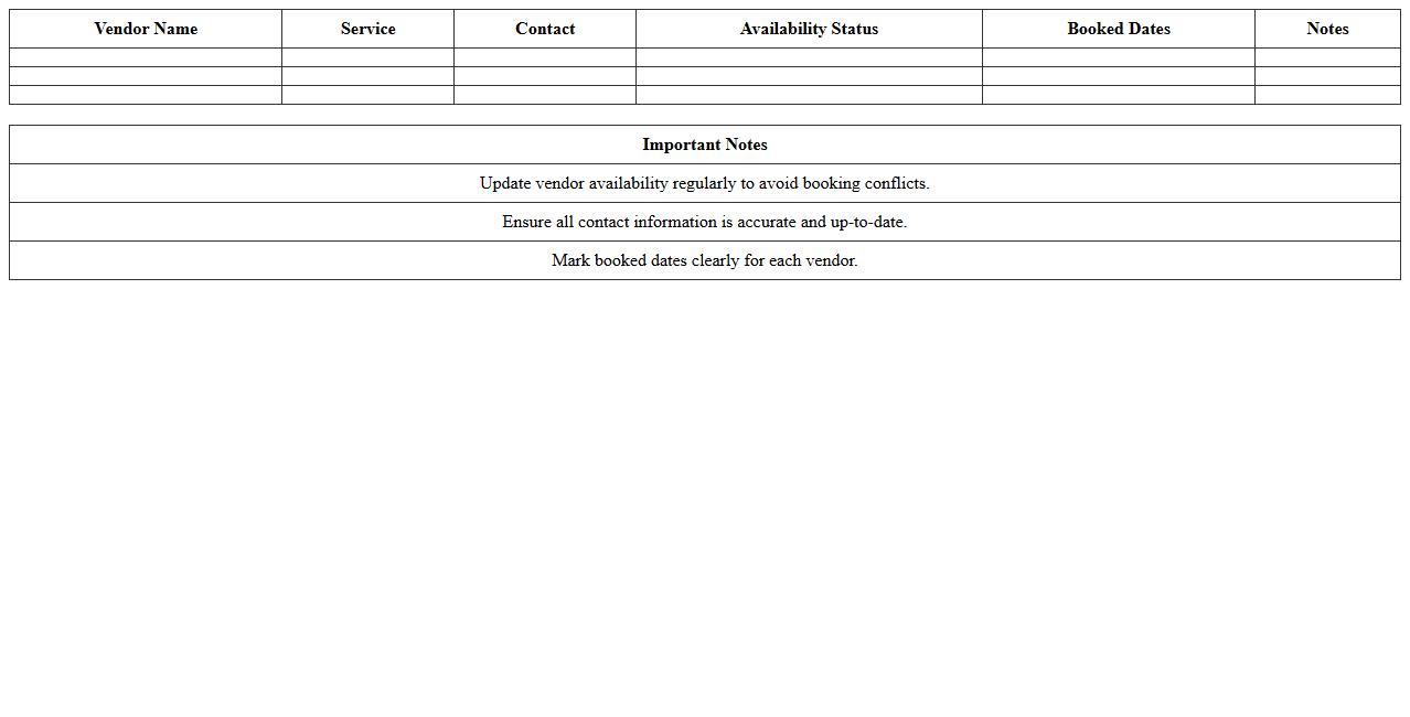 Vendor Availability & Booking Calendar