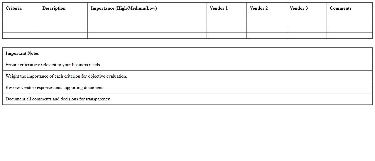 Vendor Selection Criteria Excel Sheet