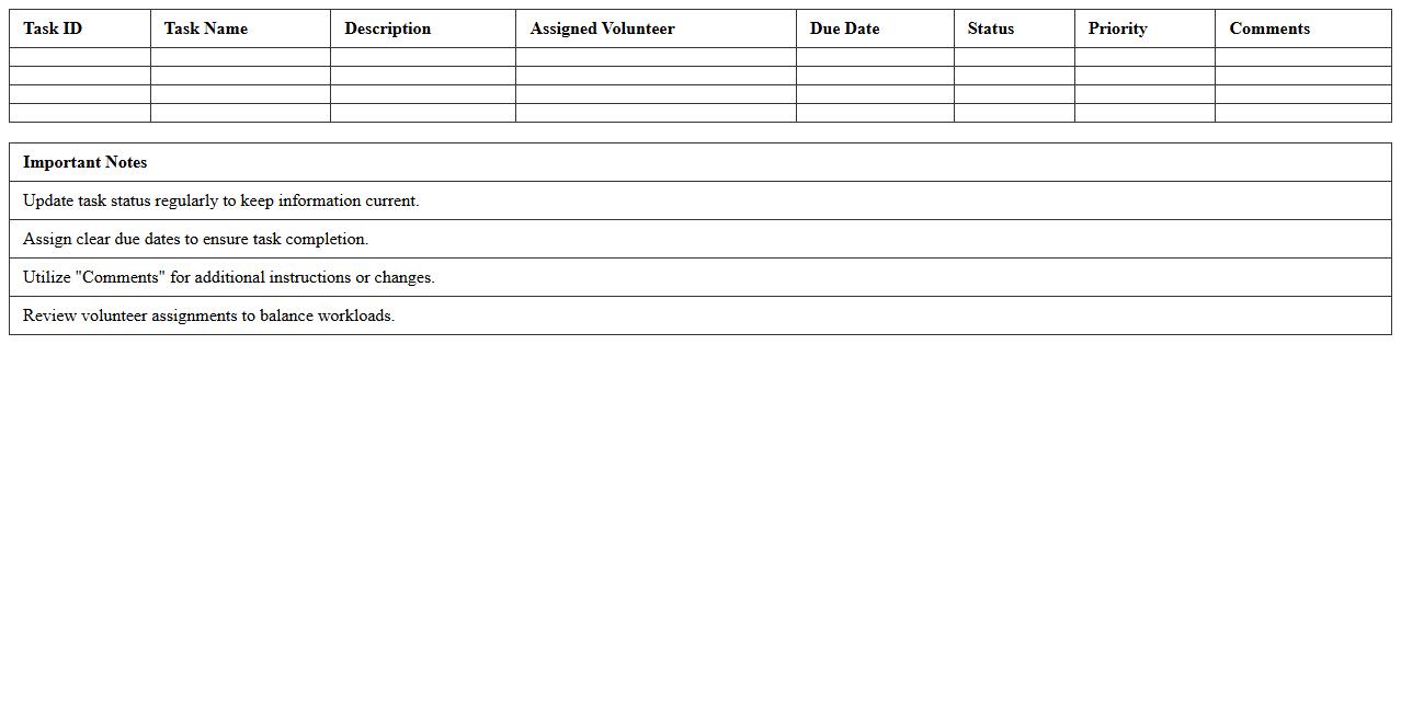 Volunteer Task Management Excel Template