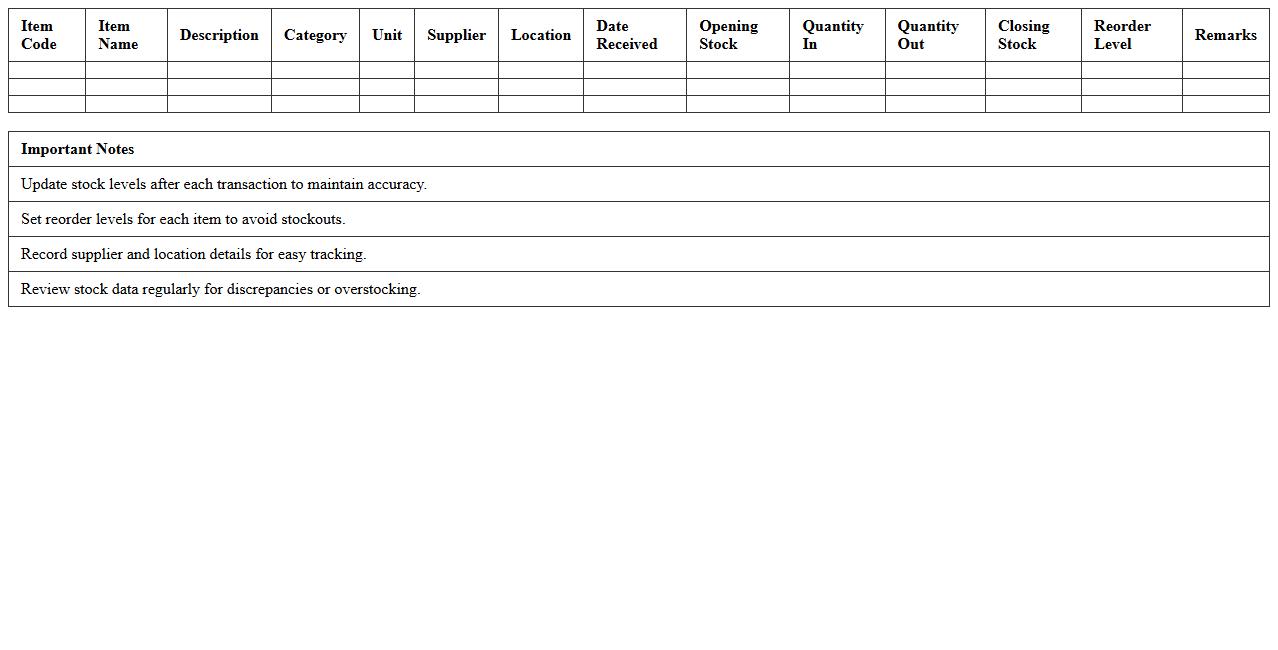 Warehouse Stock Tracking Excel Sheet for Building Supplies