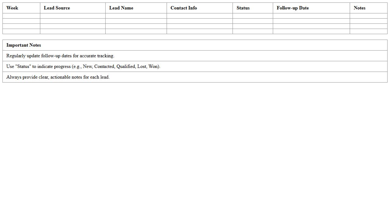 Weekly Lead Progress Tracker Excel Template