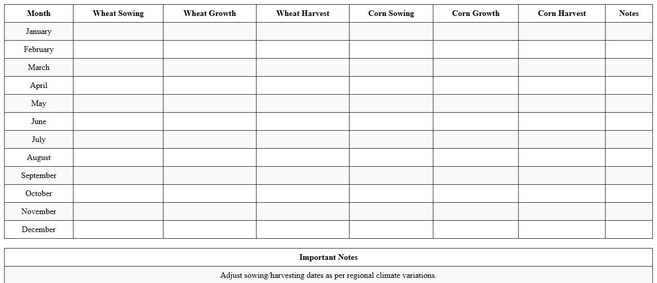 Wheat & Corn Dual-Crop Harvest Calendar Excel Sheet