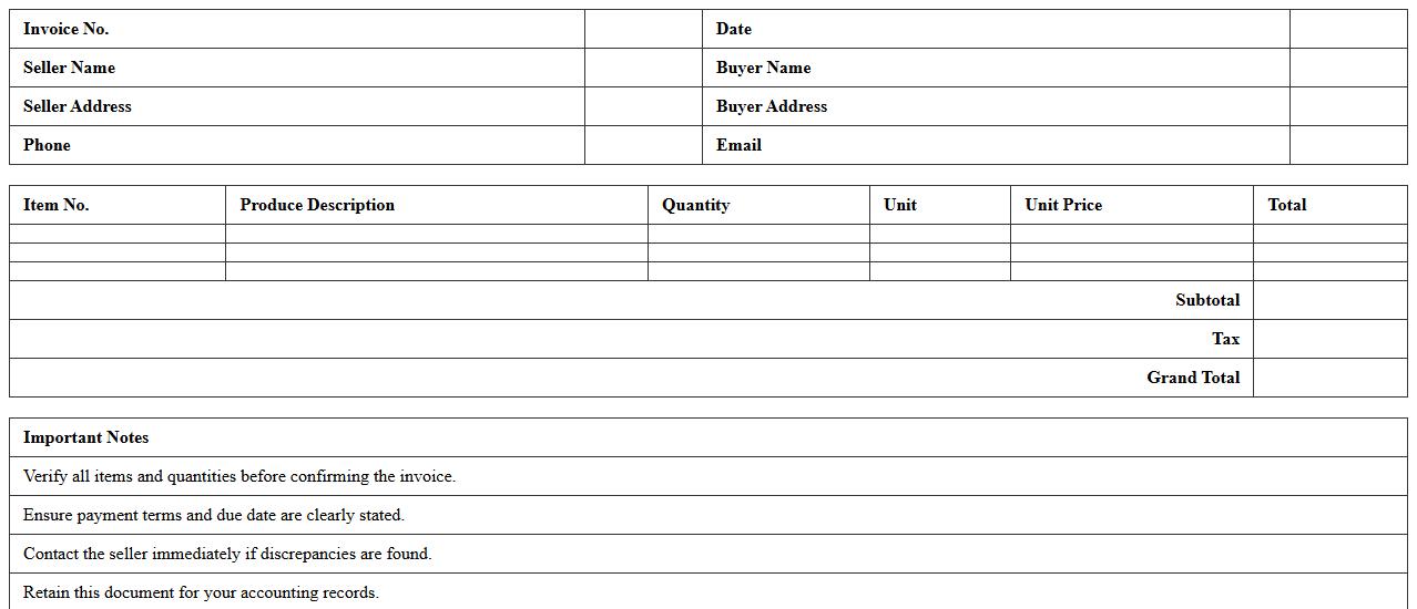 Wholesale Produce Sales Invoice Excel Template