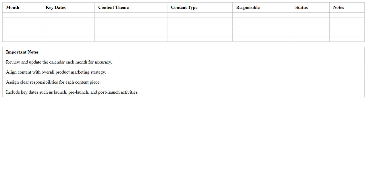 Yearly Content Calendar Template for Product Launches