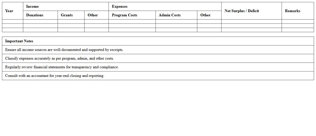 Yearly Financial Statement Excel Template for NGOs