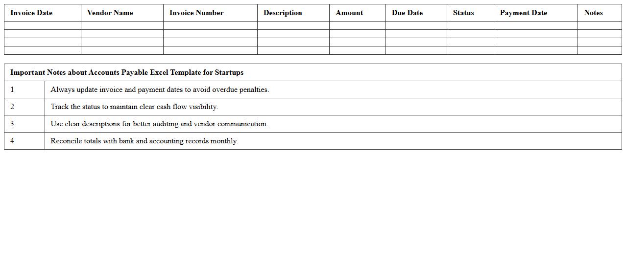 Accounts Payable Excel Template for Startups