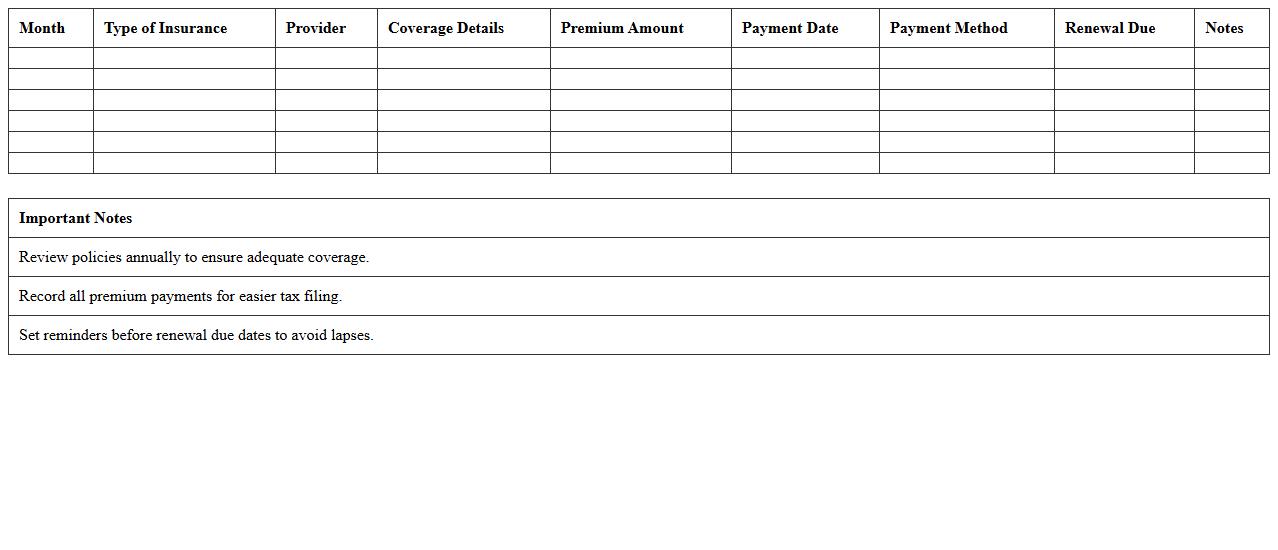 Annual Insurance Expense Tracker for Freelancers