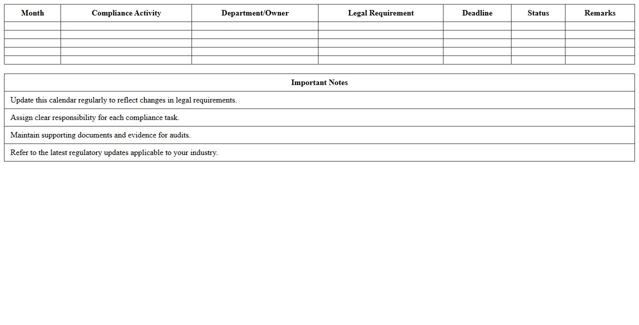 Annual Legal Documentation Compliance Calendar