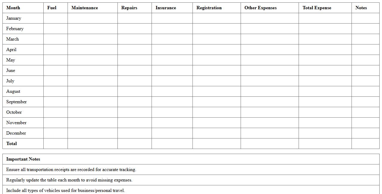 Annual Transportation Expense Summary Excel Template