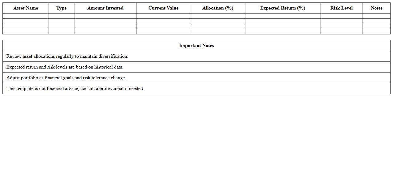 Asset Diversification Analysis Excel Template