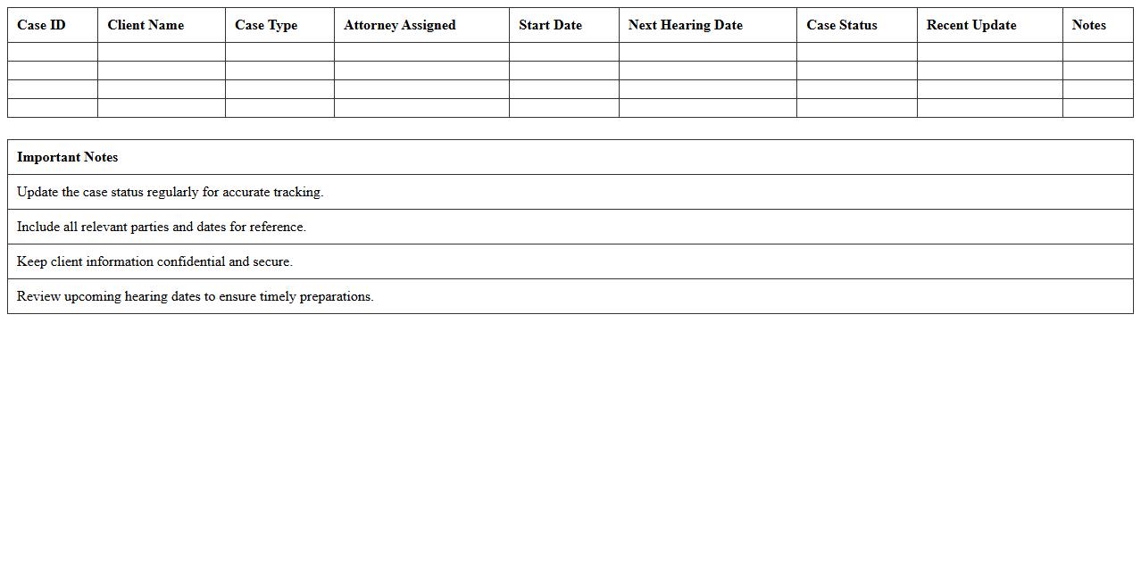 Attorney Case Progress Tracker Excel