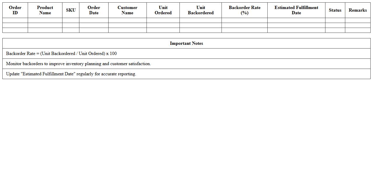 Backorder Rate Monitoring Template