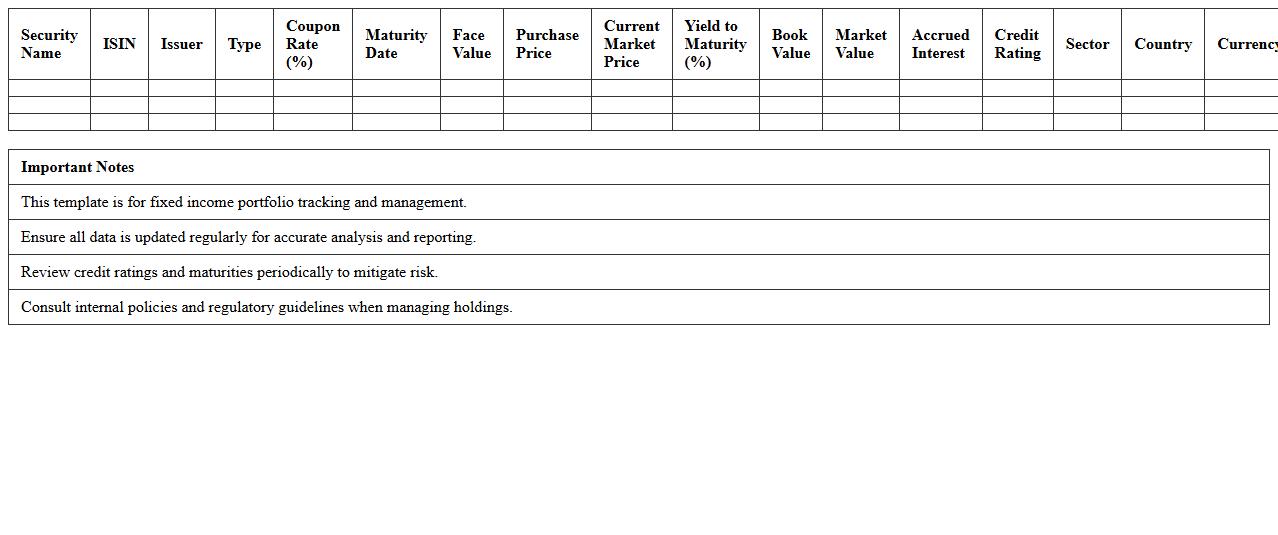 Banking Excel Template for Fixed Income Portfolio Management