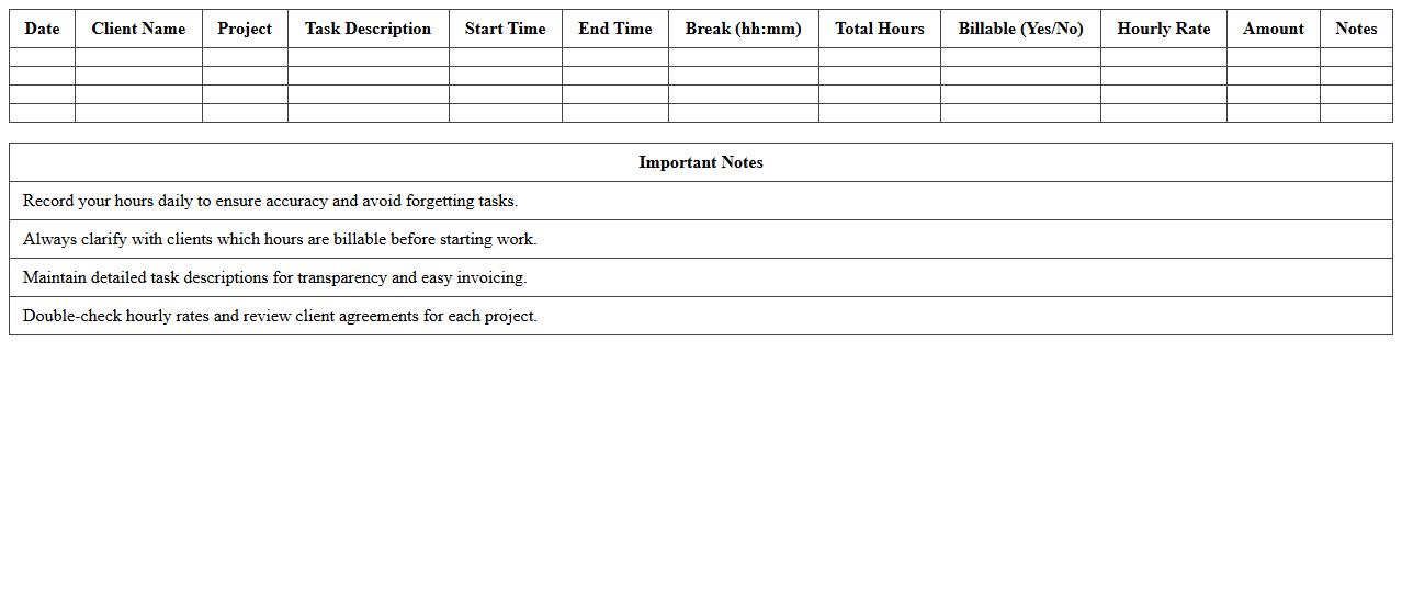Billable Hours Log for Freelancers