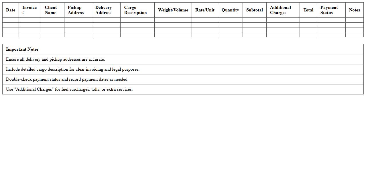 Cargo Hauling Invoice Spreadsheet Template for Freelance Workers