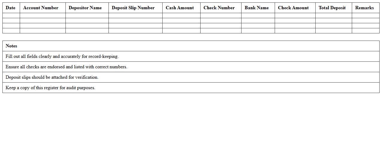 Cash and Check Deposit Register Excel Form