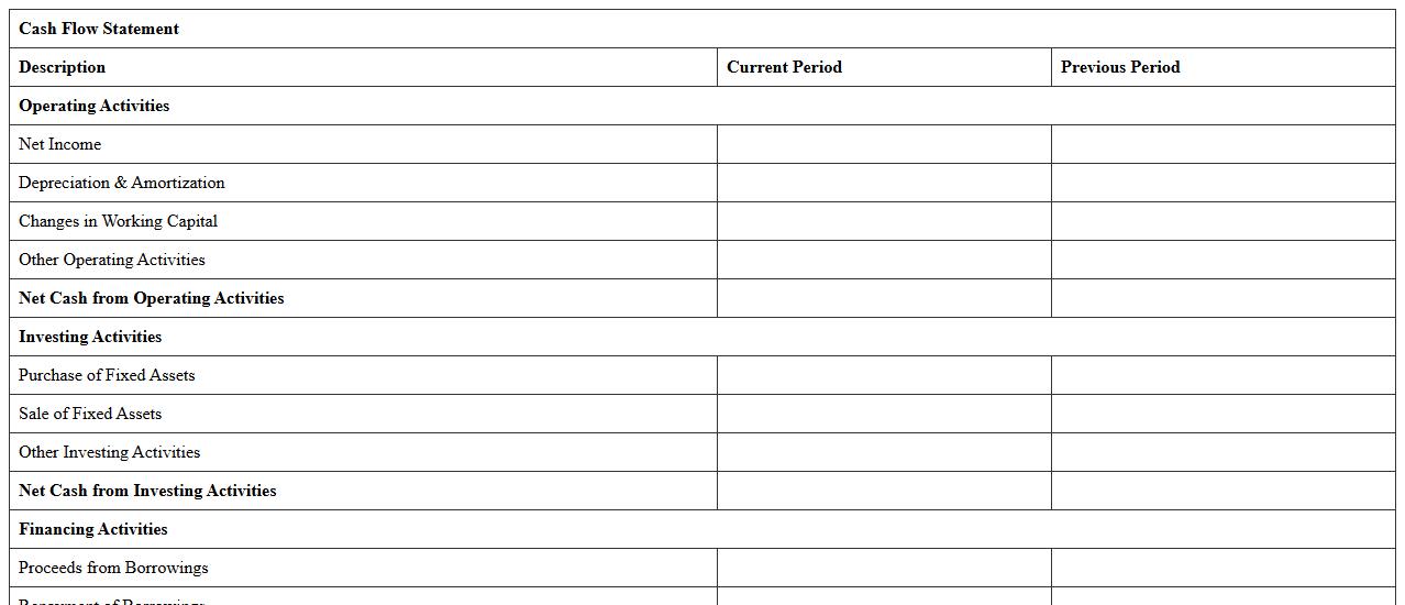 Cash Flow Statement Excel Template