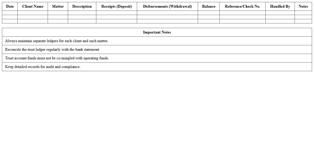 Client Trust Ledger Excel Template for Law Firms