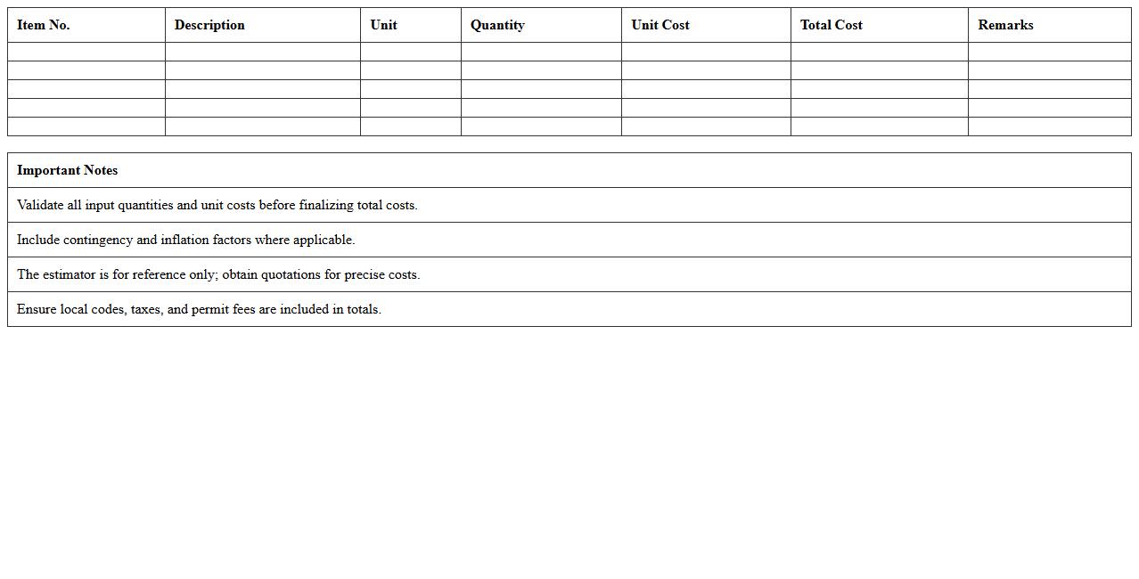 Commercial Building Cost Estimator Spreadsheet