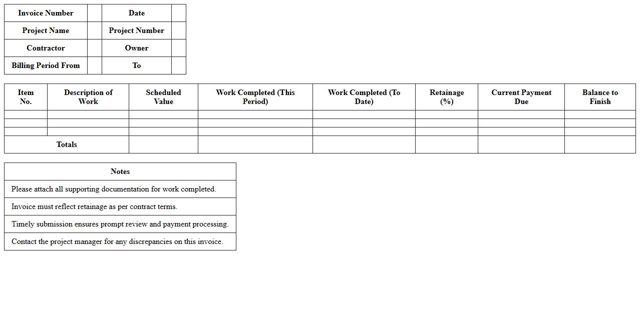 Commercial Construction Billing Invoice Excel Sheet