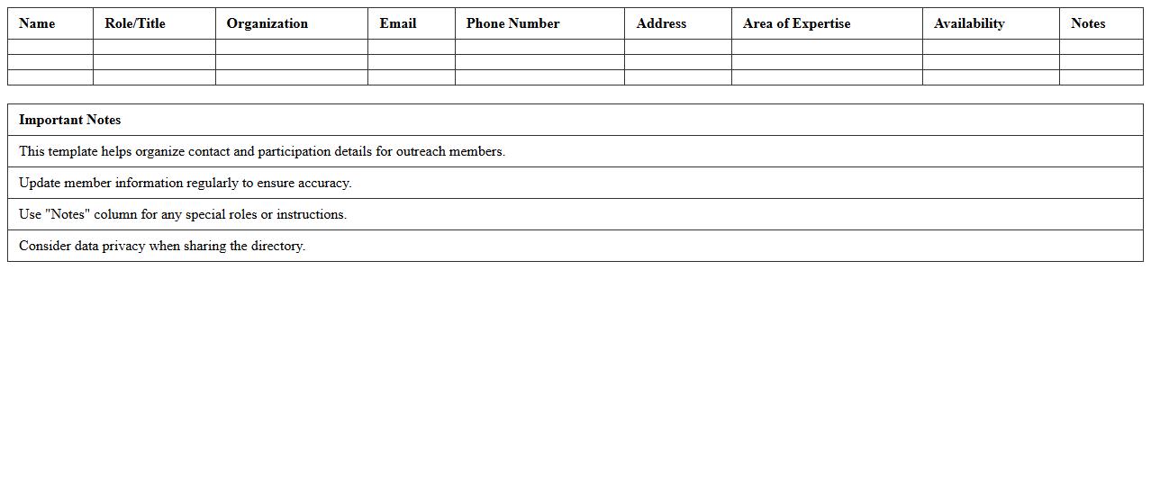 Community Outreach Member Directory Excel Template