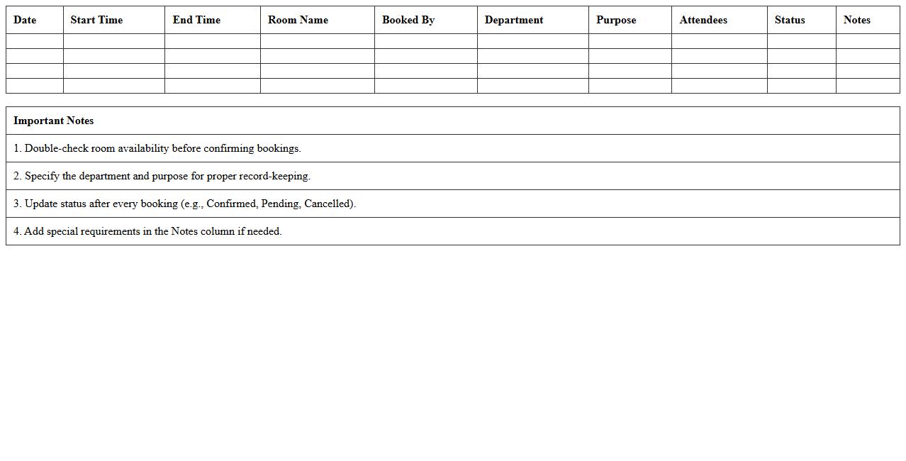 Conference Room Booking Excel Template