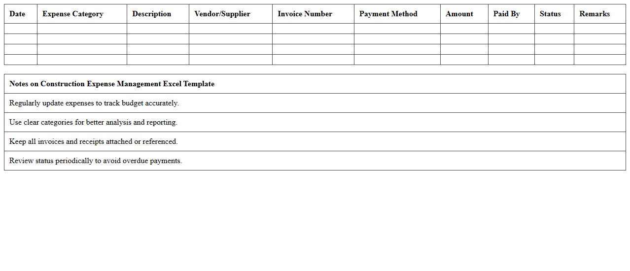 Construction Expense Management Excel Template