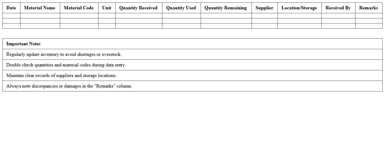 Construction Materials Inventory Log (Excel)