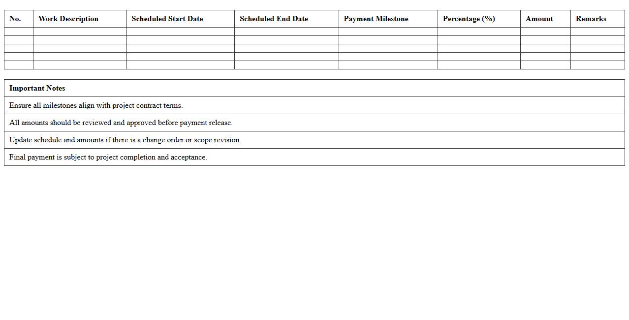 Construction Progress Payment Schedule Template