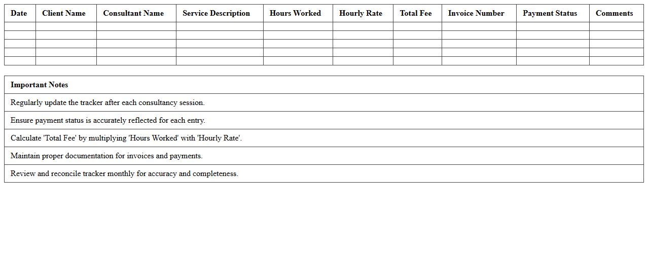 Consultancy Legal Fees Tracker Excel Sheet
