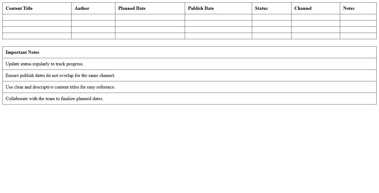 Content Publishing Timeline Excel Template