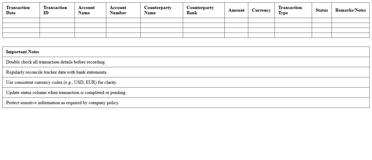 Corporate Banking Transaction Tracker Excel Template