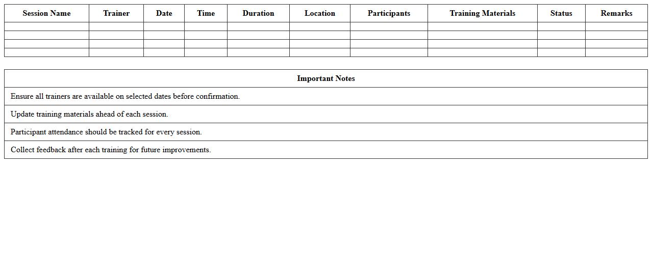 Corporate IT Training Session Planner Excel