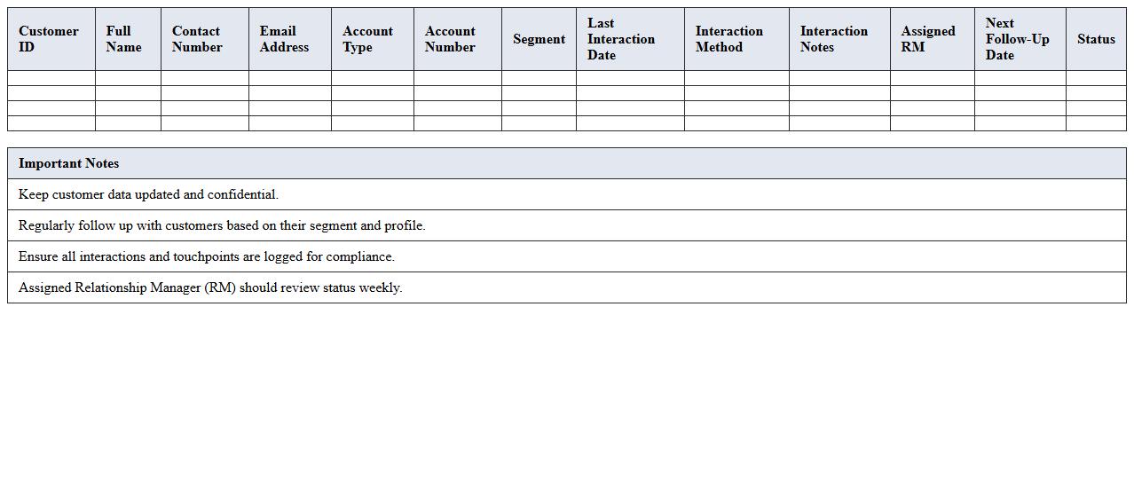 CRM-Oriented Banking Customer Tracker Spreadsheet