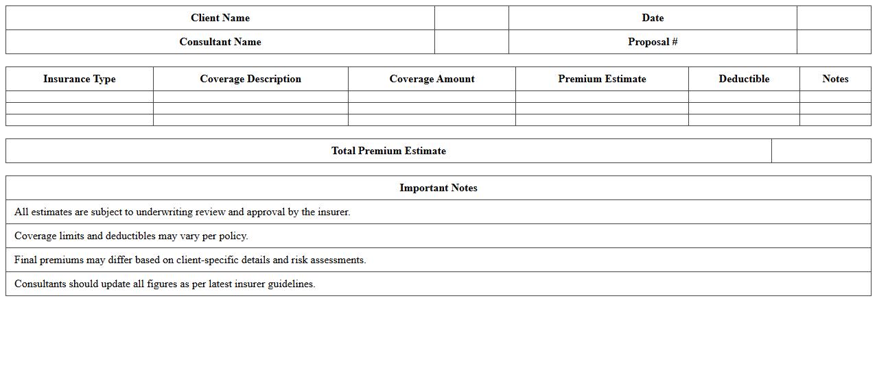 Customizable Insurance Proposal Estimate Excel for Consultants