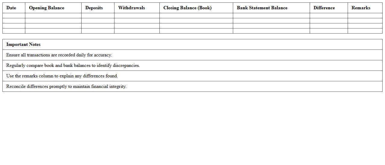 Daily Bank Balance Comparison Template
