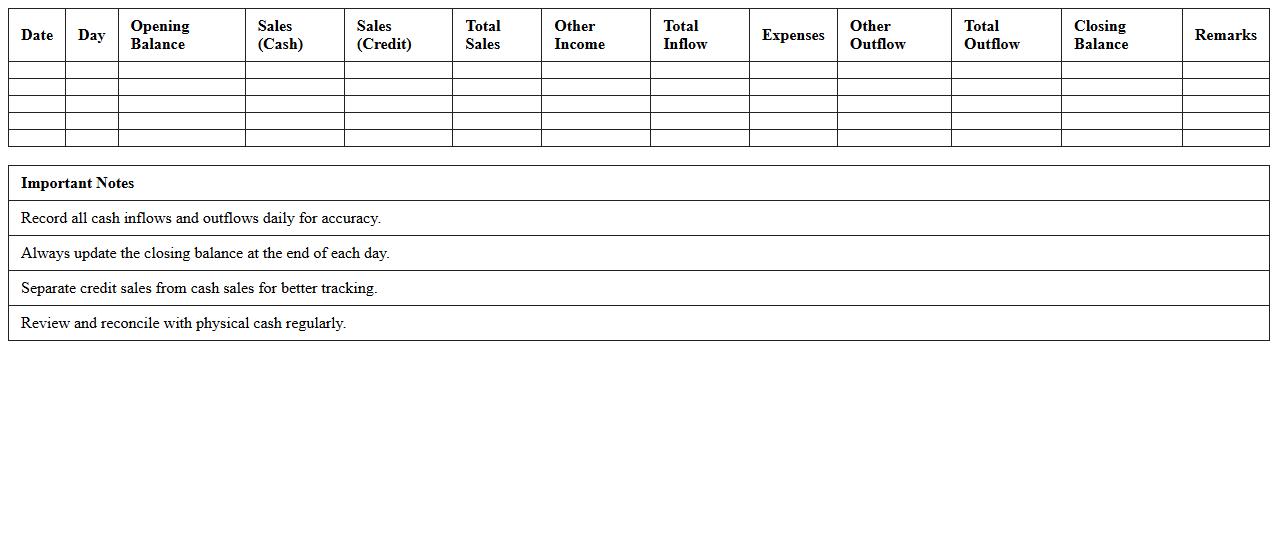 Daily Sales and Cash Flow Excel Template