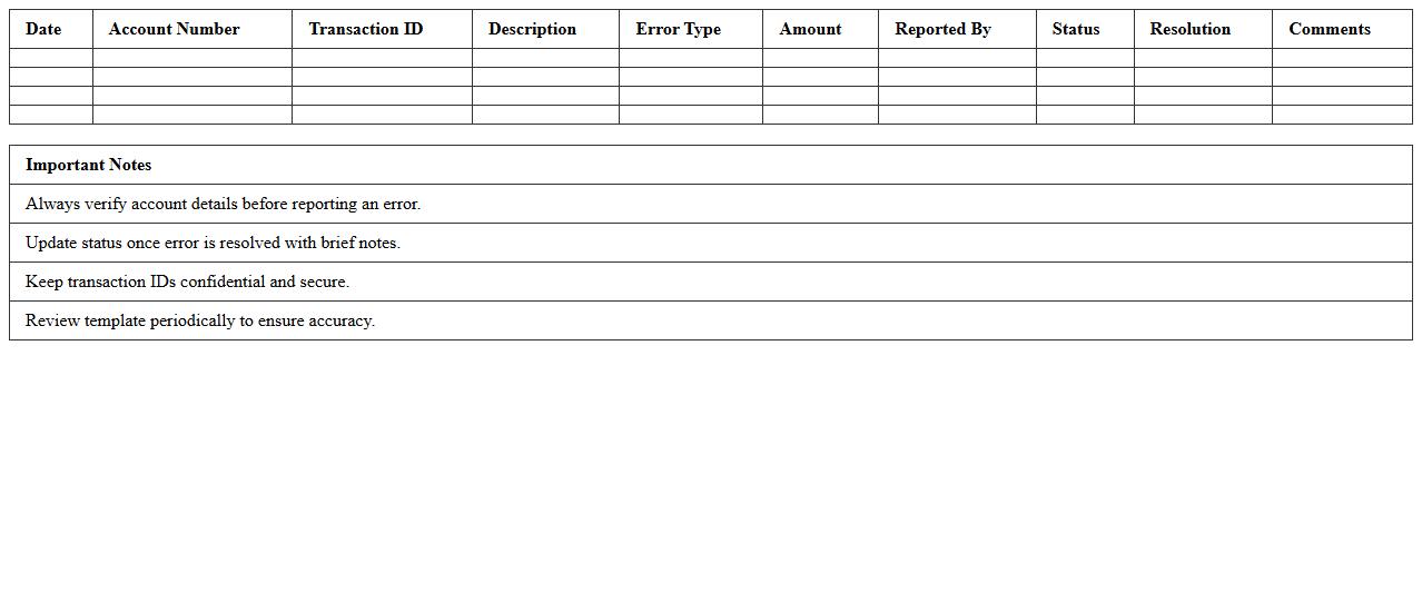 Easy Bank Error Tracking Excel Template