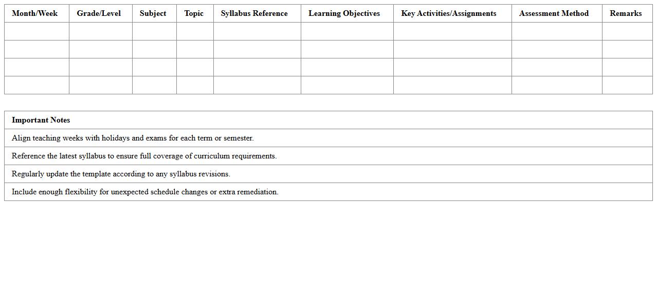 Education Calendar and Syllabus Alignment Template
