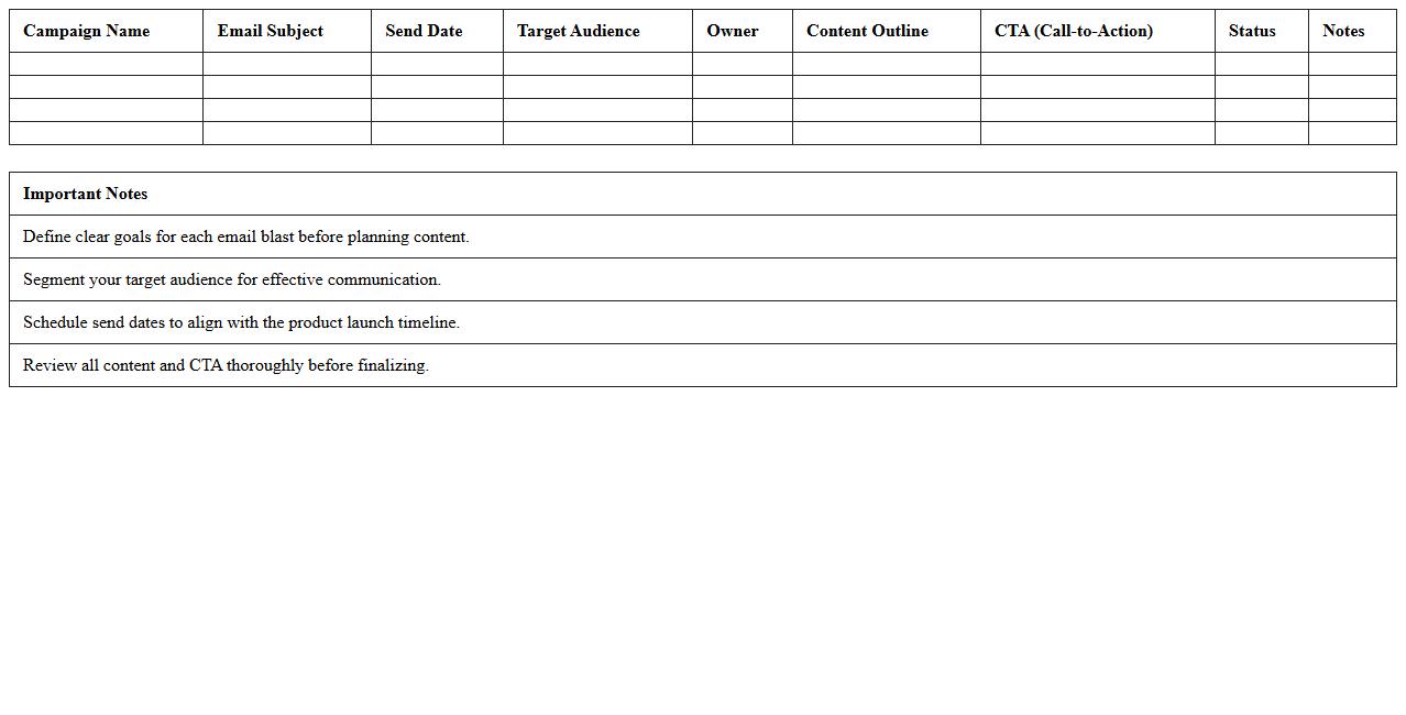 Email Blast Planning Worksheet for Product Launch