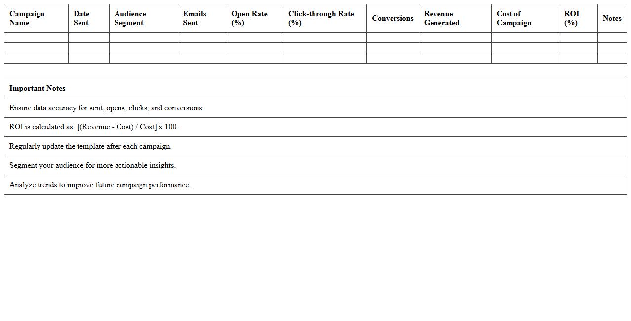 Email Marketing ROI Tracking Template for B2B