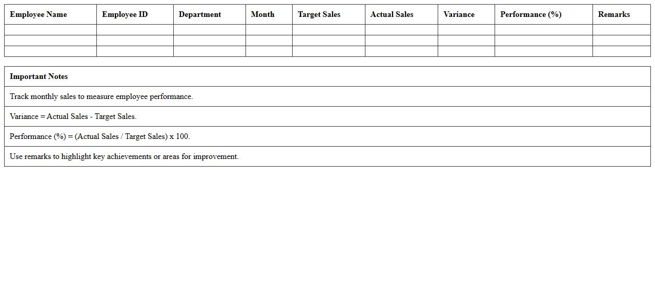 Employee Sales Performance Tracker Excel