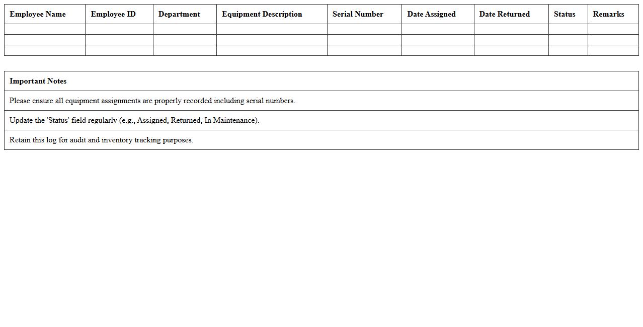 Equipment Assignment Log Excel