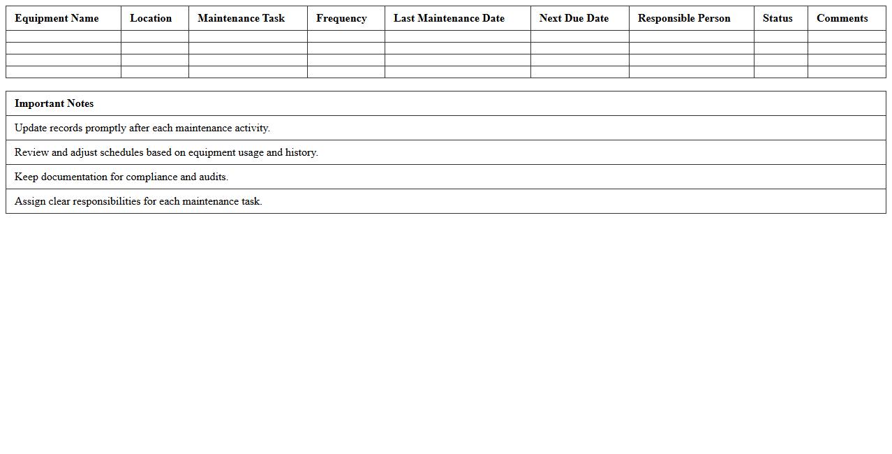 Equipment Preventive Maintenance Calendar Excel Spreadsheet
