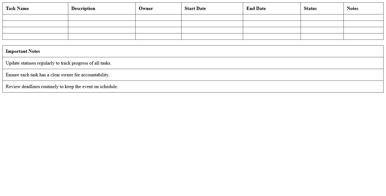 Event Planning Task Schedule Spreadsheet
