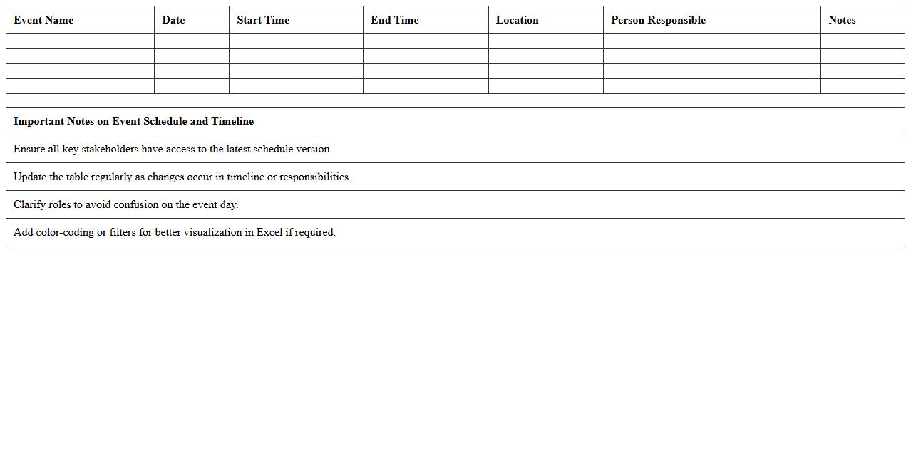 Event Schedule and Timeline Excel Template