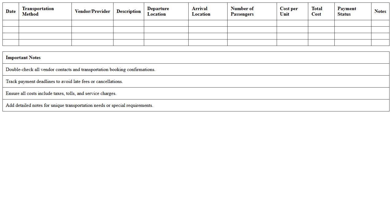 Event Transportation Expense Planner Excel
